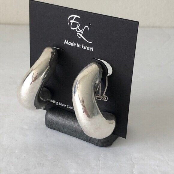 E&L Israel Sterling Silver Wave Electrofom Earrings New 1 3/4in long - Picture 6 of 13